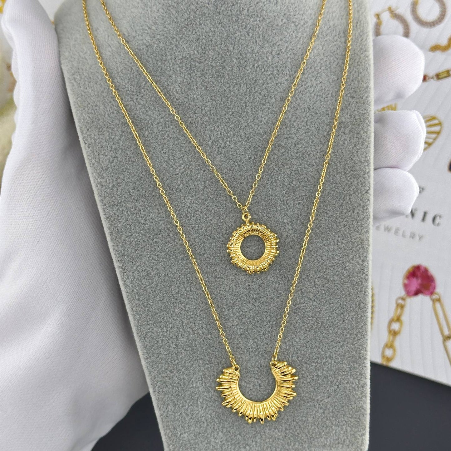 18K Gold Plated Double Sun Necklace