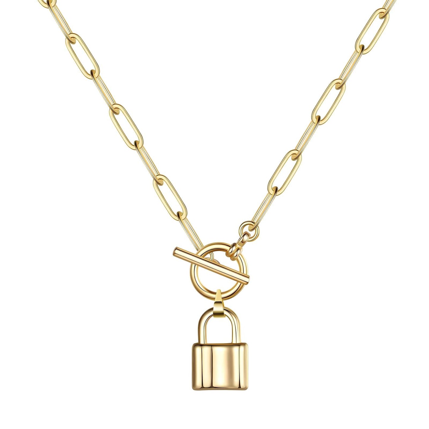 18K gold plated lock necklace gold stainless steel Kuwait Jewelique