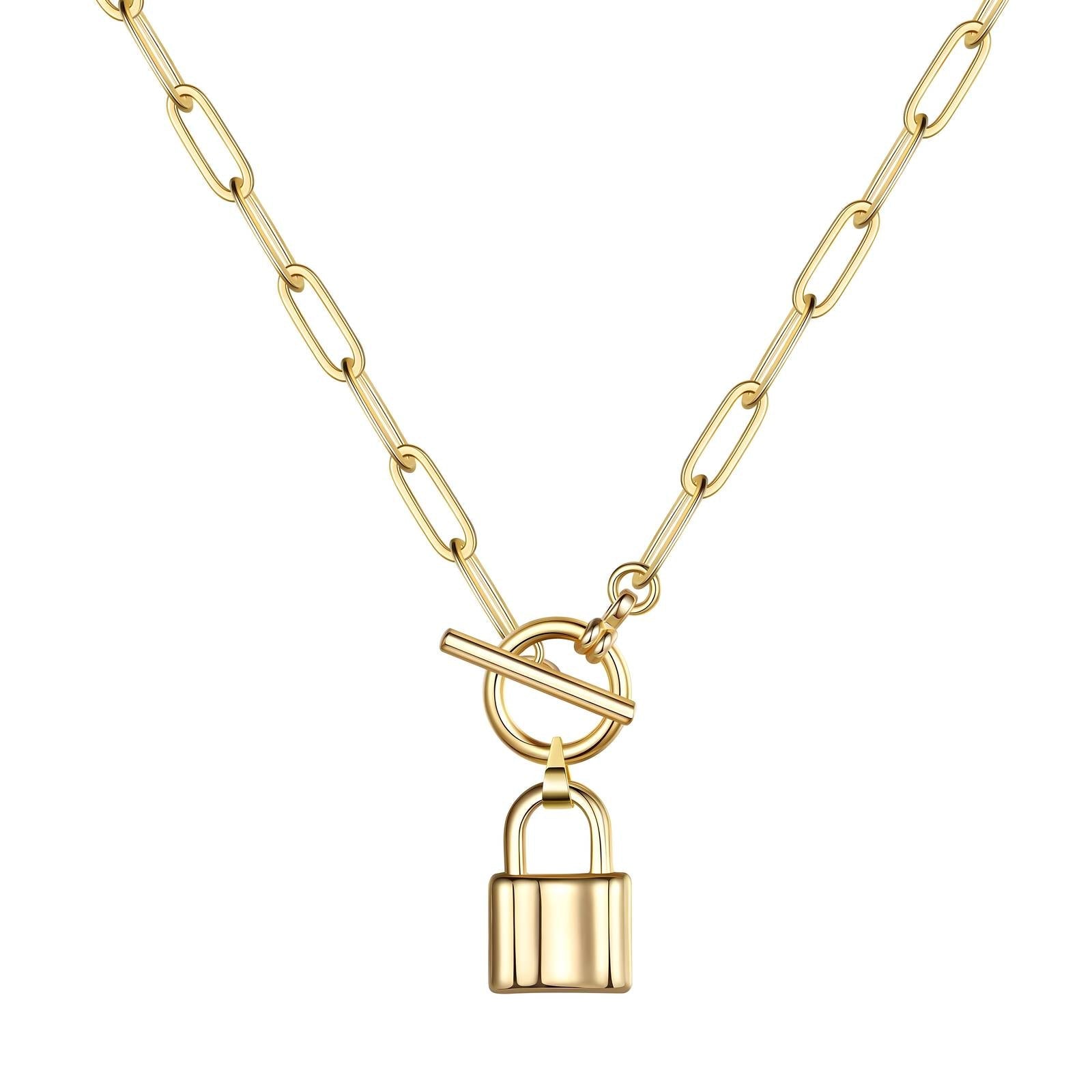 18K gold plated lock necklace gold stainless steel Kuwait Jewelique