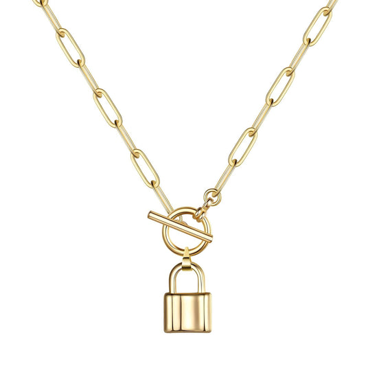 18K gold plated lock necklace gold stainless steel Kuwait Jewelique