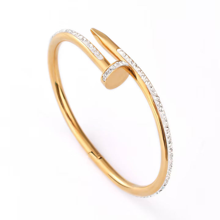 18K gold plated nail bangle full diamonds gold stainless steel waterproof Kuwait Jewelique