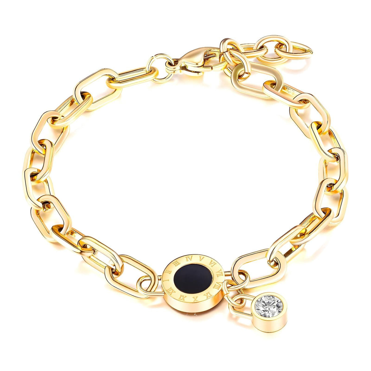 18K gold plated Romanian watch bracelet gold stainless steel Kuwait Jewelique