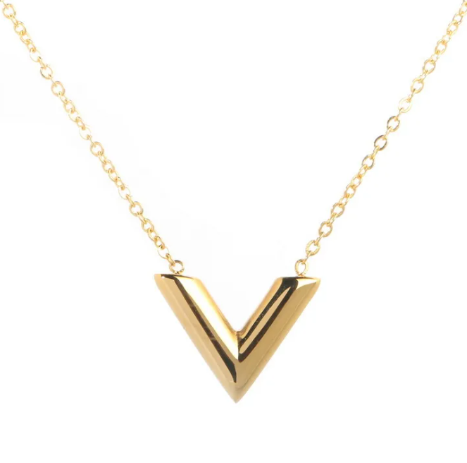 18K gold plated V necklace gold stainless steel Kuwait Jewelique