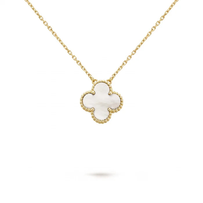 18K gold plated VC necklace close up four leaf detail Kuwait Jewelique